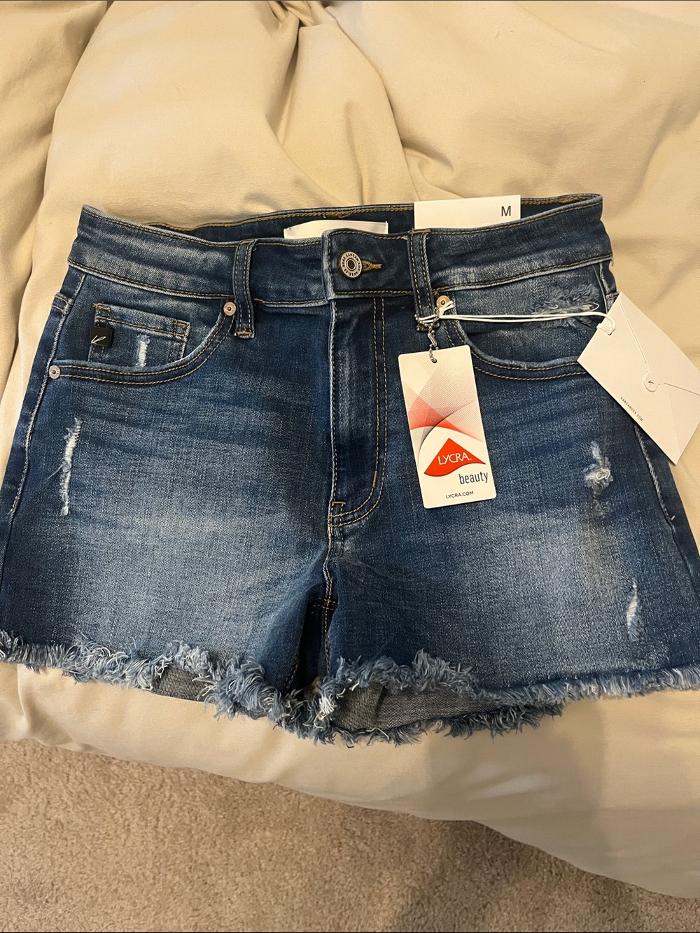 KanCan Blue Distressed Frayed Hem Jean Shorts